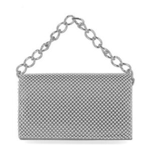 Jessica McClintock silver clutch with chunky chain and metal riveting. NWT